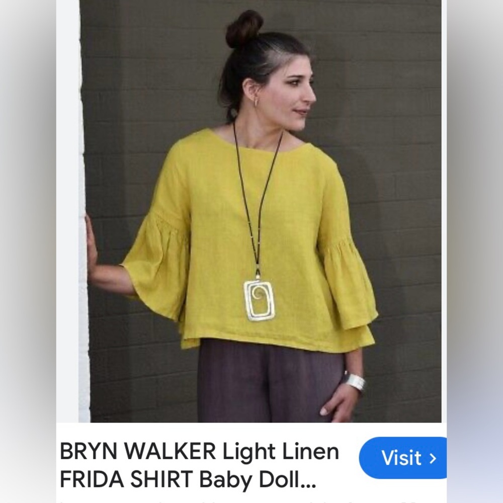 BRYN WALKER Frida Light Linen Bell-Sleeve Top in Chartreuse